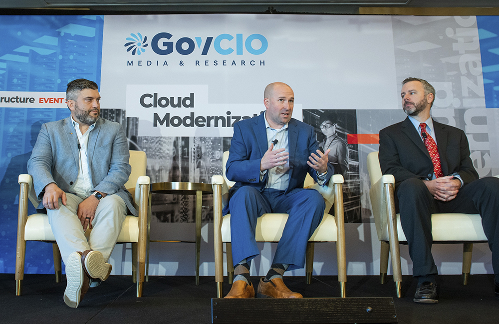 image of Netskope CISO and Head of Cyber Intelligence Strategy Nate Smolenski, DISA CTO Stephen Wallace, and GAO IT & Cybersecurity Director Kevin Walsh.