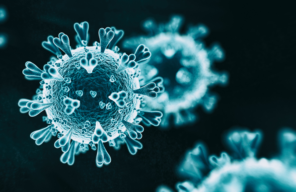 Abs 2019-nCoV RNA virus - 3d rendered image on black background. Viral Infection concept. MERS-CoV, SARS-CoV, ТОРС, 2019-nCoV, Wuhan Coronavirus. Hologram SEM view.