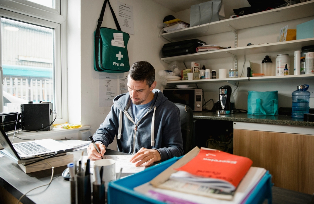 man working at desk