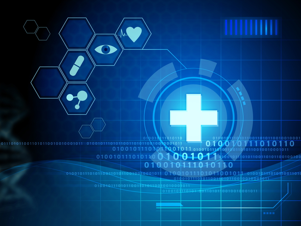 Modern digital interface with health-related icons. Digital illustration.