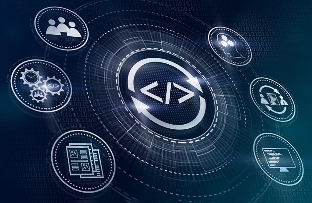 Agile development methodology for business. Dev technology for quick workflow of programming and coding. Iterative engineering strategy