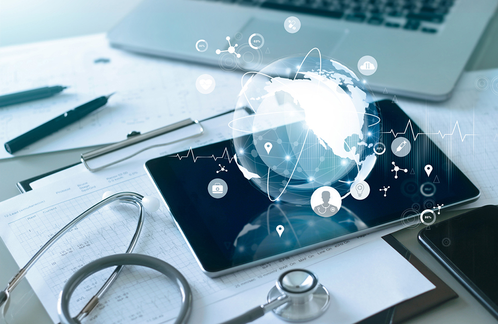 Medical global networking and healthcare global network connection on tablet, Medical technology.