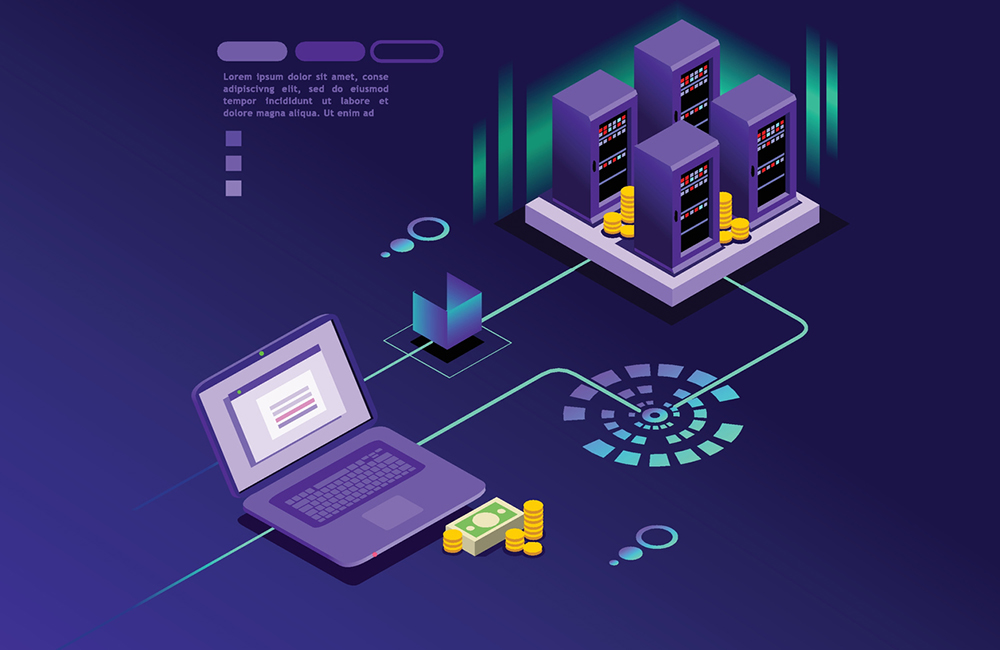 Transaction records of internet customer. Technology of internet payment concept. Isometric infographic vector design.