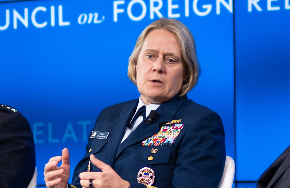 Linda Fagan participates in a panel discussion alongside each military branch's service chief on May 13 in Washington, D.C.