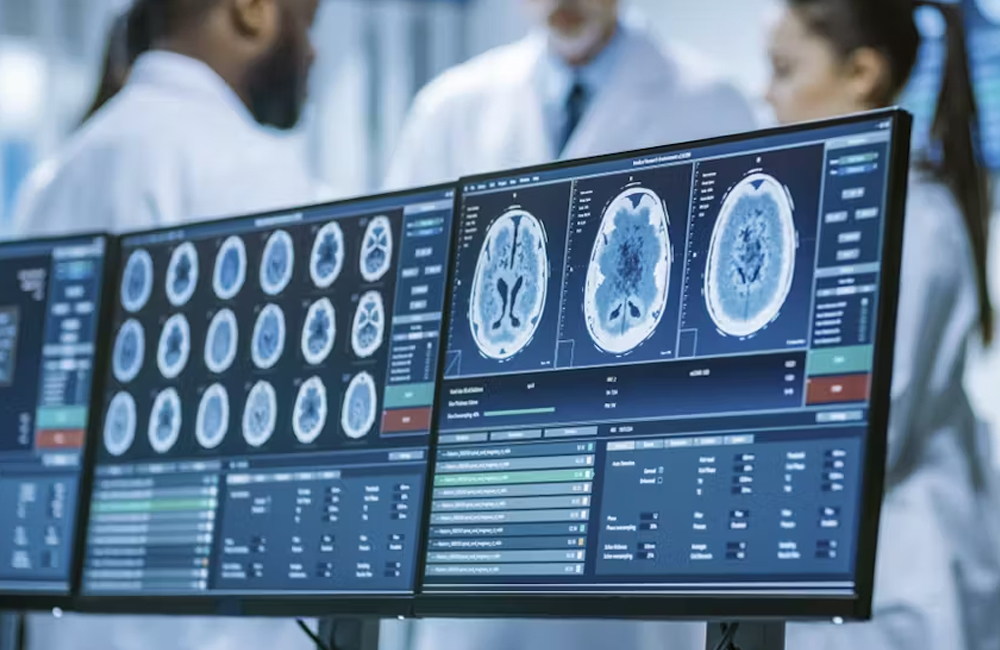 computer screen with health and medical graphics