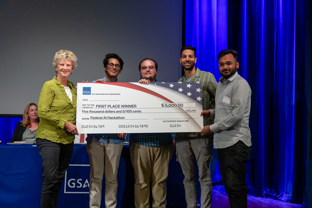 GSA Administrator Robin Carnahan awarded the first-place winners who designed an original interface and AI-powered search engine for NSF’s Awards Search website.