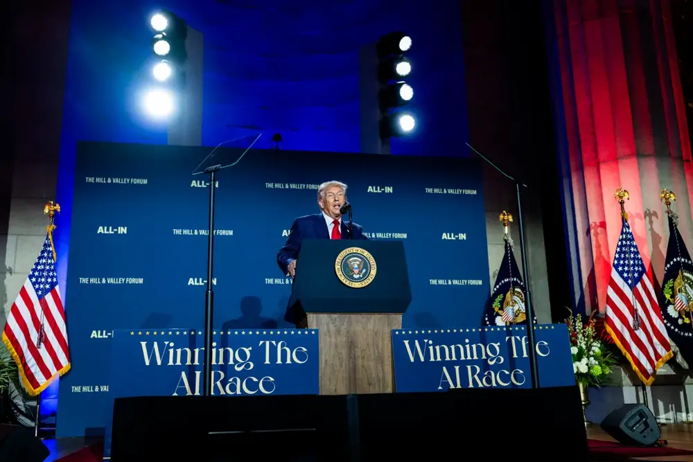 President Donald Trump delivers remarks at the White House AI Summit at Andrew W. Mellon Auditorium in Washington, D.C., Wednesday, July 23, 2025.