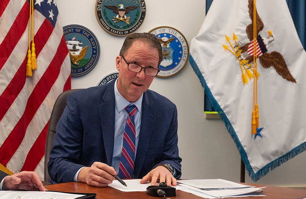 Mark Gorak, DOW CIO director of the Cyber Academic Engagement Office and principal director for resources and analysis, speaks at the Pentagon in 2023.