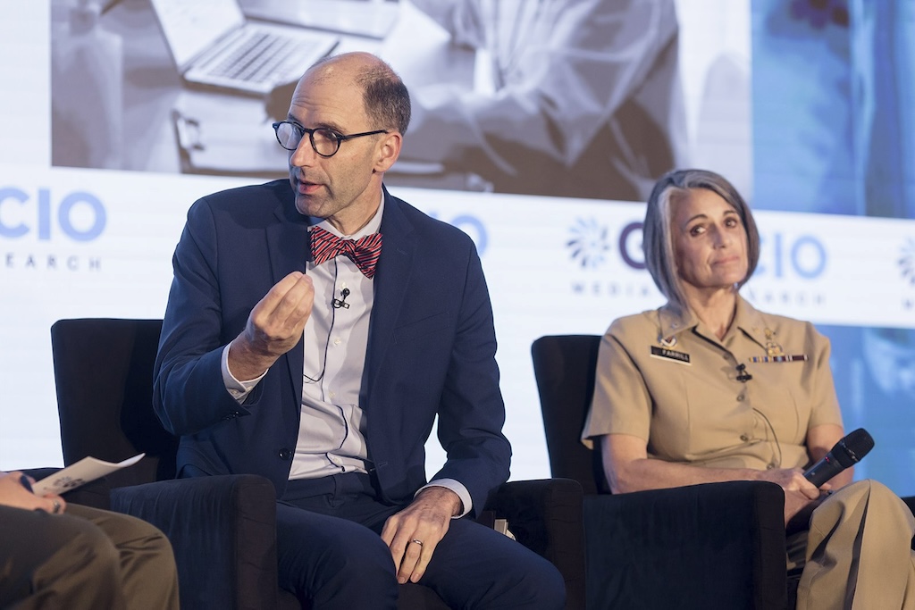 Neil Evans, acting program executive director for the Department of Veterans Affairs Electronic Health Record Modernization Integration Office, speaks at GovCIO Media & Research's 2025 Health IT Summit on Sept. 23, 2025, in Rockville, Maryland.