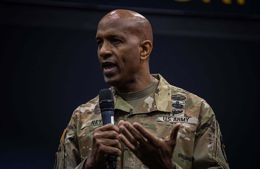 Army Deputy Chief of Staff, G-6 , Lt. Gen. Jeth Rey speaks at the AUSA Global Force Symposium & Exposition 2023 in Huntsville, Alabama.