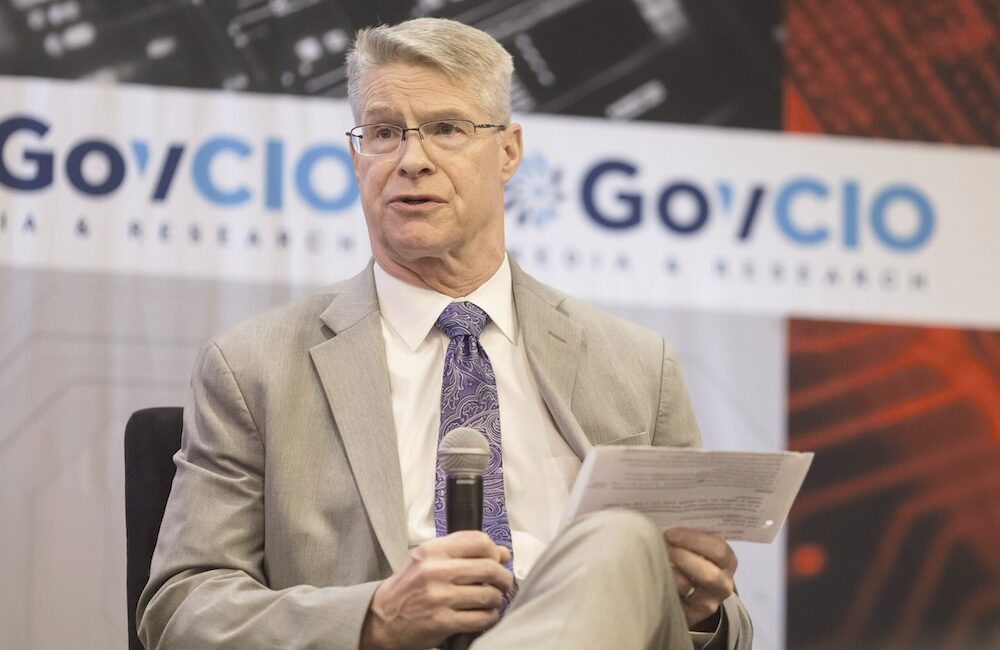 Scott St. Pierre, director of Enterprise Networks and Cybersecurity at OPNAV N2N6D, speaks at GovCIO Media & Research's Federal Zero Trust Forum on Dec. 16, 2025, in Arlington, Virginia.