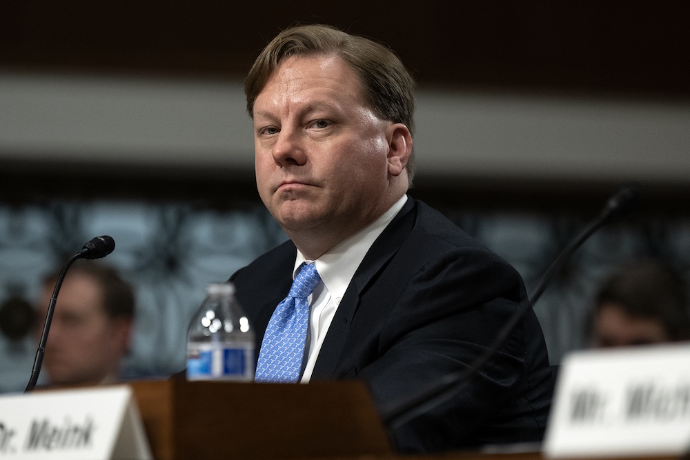 Michael Duffey appears before the Senate Armed Services Committee for his nomination to become under secretary of war for acquisition and sustainment in Washington, D.C., on March 27, 2025.