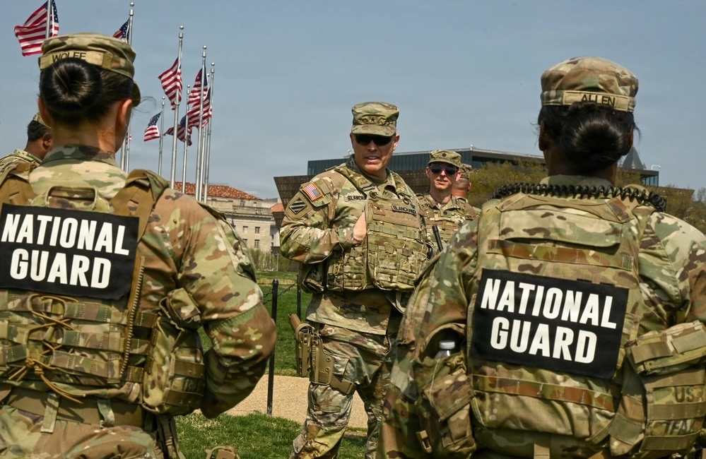 U.S. Army Brig. Gen. Leland Blanchard II, interim D.C. National Guard commanding general, visits with Mississippi National Guard members on the National Mall in Washington, D.C., March 26, 2026.
