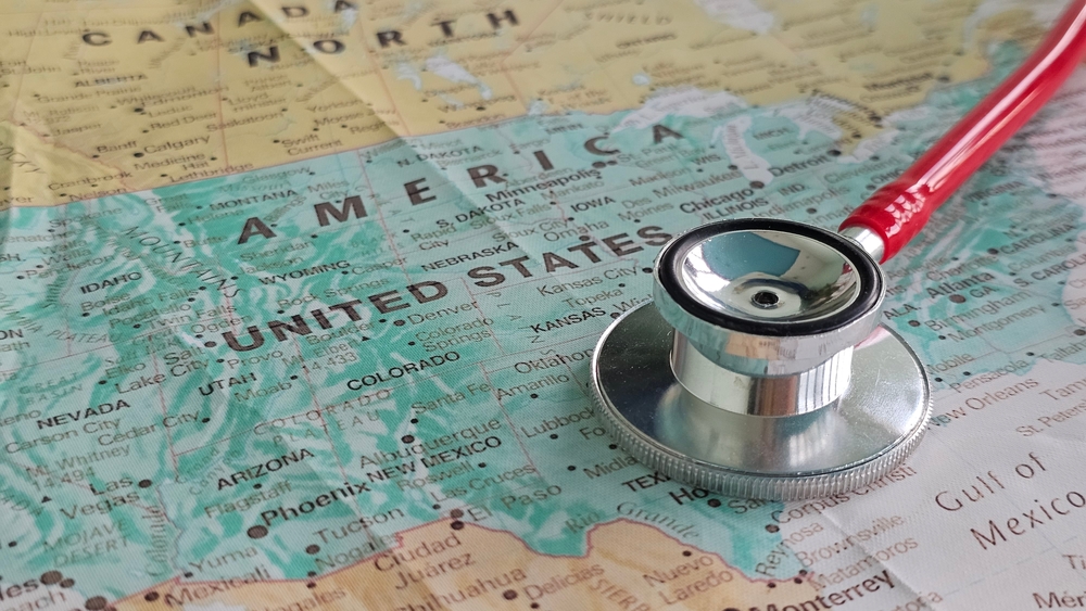 stethoscope on a US map