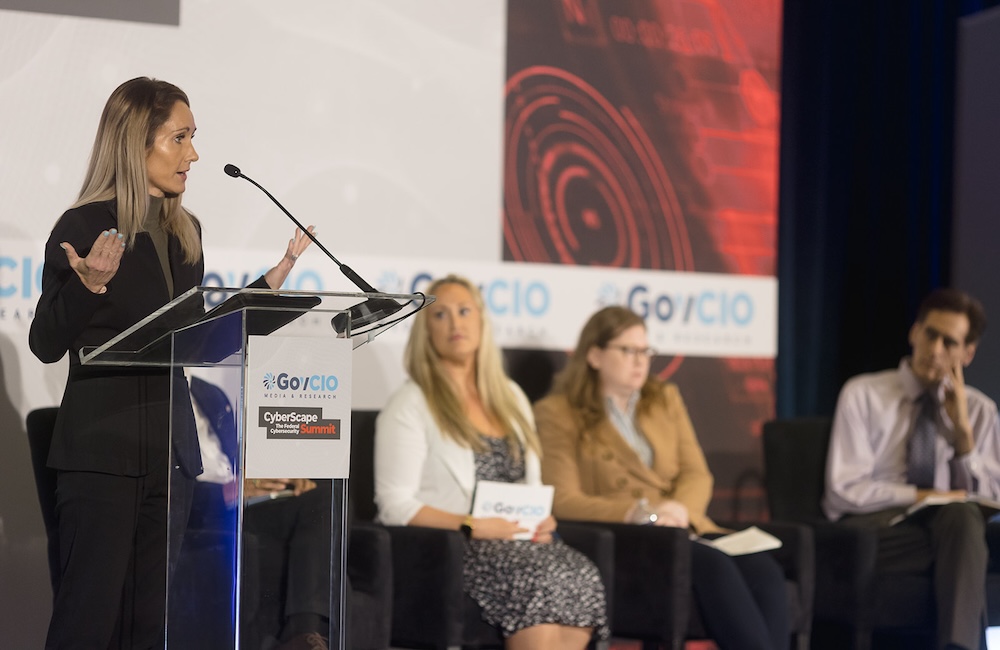 Trish Janke, acting deputy assistant director for FBI's IT and Database Division, speaks at GovCIO Media & Research's CyberScape: The Federal Cybersecurity Summit on April 16, 2026, in Arlington, Virginia.