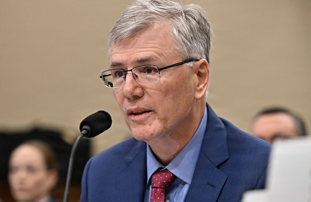 Secretary of the Air Force Troy Meink testifies during a budget hearing with the House Appropriations Defense Subcommittee on Capitol Hill in Washington, D.C., April 30, 2026.