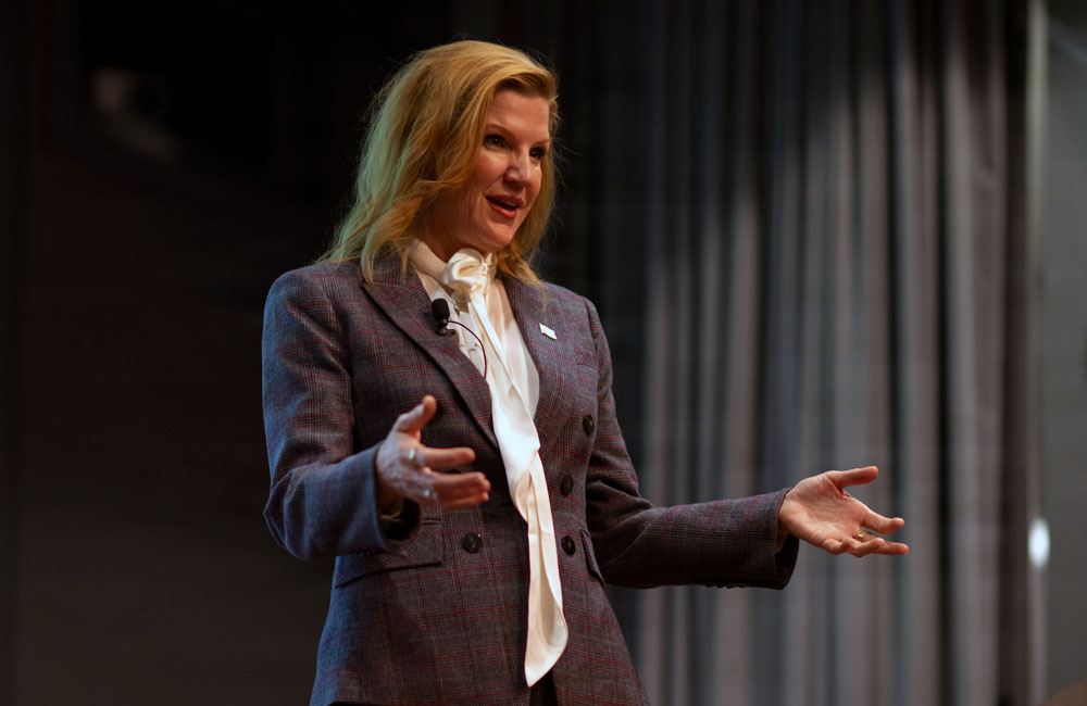 War Department CIO Kirsten Davies delivers remarks at a CIO town hall at the Mark Center in Alexandria, Virginia, on Feb. 10, 2026.