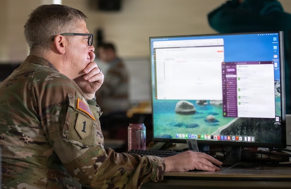 A National Guardsman prepares to support the red team during Cyber Yankee 2026 at Camp Nett in Niantic, Connecticut, May 11, 2026.