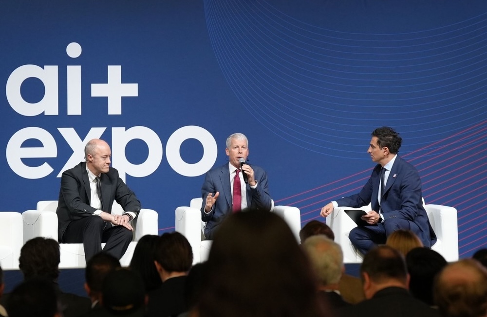 NVIDIA’s Ian Buck, Energy Secretary Chris Wright and SCSP's Ylli Bajraktari speak at the AI+Expo on May 7, 2026, at the Walter E. Convention Center in Washington, D.C.