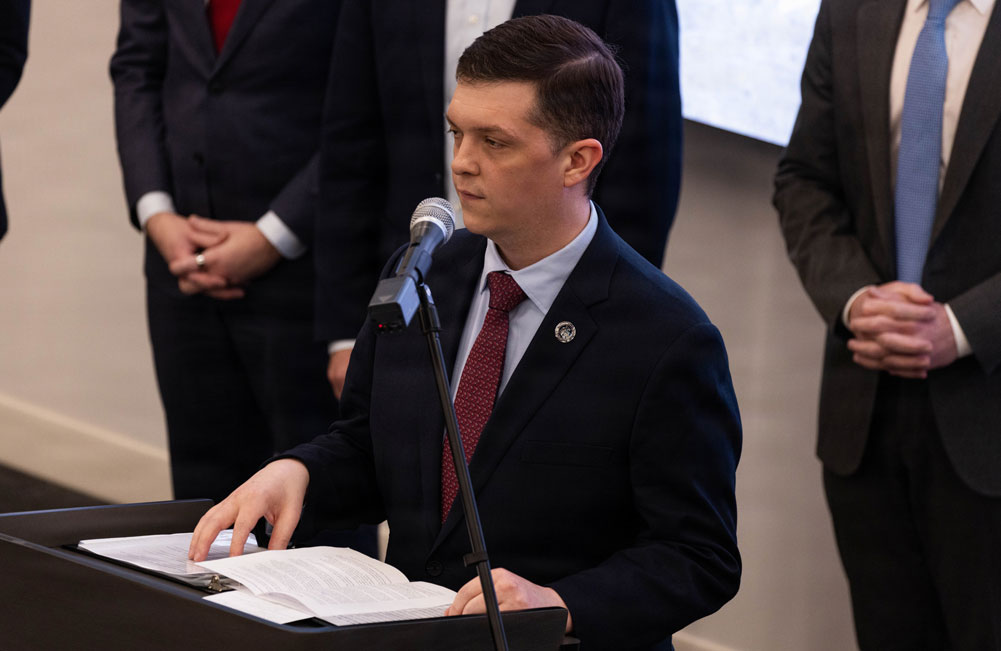 CISA Acting Director Nick Andersen speaks at the Defense Critical Infrastructure Summit at Fort Bragg, North Carolina, on May 14, 2026.