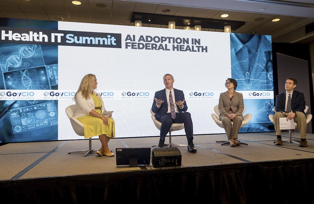 NIAID's Joe Croghan, Maximus' Corinna Dan, and NIH's Chris Kinsinger discuss AI in Healthcare at GovCIO Media & Research's Health IT Summit on Sept. 2, 2026, in Bethesda, Maryland.